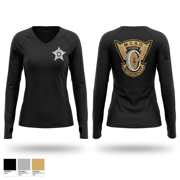 Womens Long Sleeve Vneck Shirt, MCSO trafficMotors, Police, Teamtime, Team time, sublimation, custom sports apparel, team uniforms, spirit wear, spiritwear, sports uniforms, custom shirts, team store, custom team store, fundraiser sports, apparel fundraiser