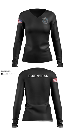 Womens Long Sleeve Vneck Shirt, PWCPD E Central, Police, Teamtime, Team time, sublimation, custom sports apparel, team uniforms, spirit wear, spiritwear, sports uniforms, custom shirts, team store, custom team store, fundraiser sports, apparel fundraiser