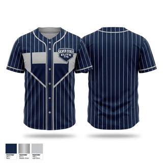 Full Button Baseball Jersey, Silver State Elite, Baseball, Teamtime, Team time, sublimation, custom sports apparel, team uniforms, spirit wear, spiritwear, sports uniforms, custom shirts, team store, custom team store, fundraiser sports, apparel fundraiser