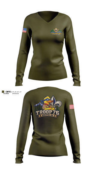Womens Long Sleeve Vneck Shirt, Troop 76, , Teamtime, Team time, sublimation, custom sports apparel, team uniforms, spirit wear, spiritwear, sports uniforms, custom shirts, team store, custom team store, fundraiser sports, apparel fundraiser