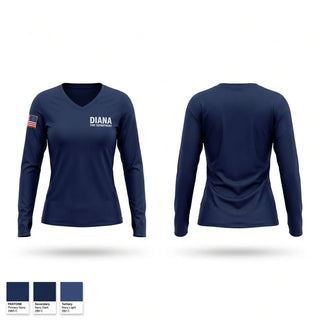 Womens Long Sleeve Vneck Shirt, Diana Fire Department, Fire Department, Teamtime, Team time, sublimation, custom sports apparel, team uniforms, spirit wear, spiritwear, sports uniforms, custom shirts, team store, custom team store, fundraiser sports, apparel fundraiser