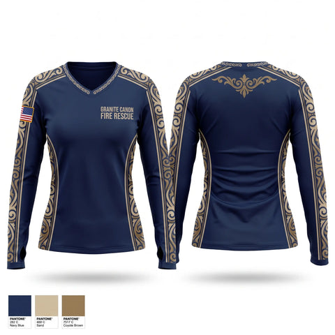 Womens Long Sleeve Vneck Shirt, Granite Canon Fire Rescue, Fire Department, Teamtime, Team time, sublimation, custom sports apparel, team uniforms, spirit wear, spiritwear, sports uniforms, custom shirts, team store, custom team store, fundraiser sports, apparel fundraiser