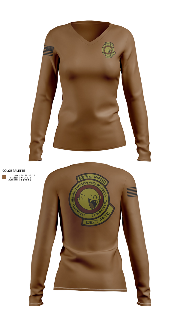 Womens Long Sleeve Vneck Shirt, 933rd FRSD, Army, Teamtime, Team time, sublimation, custom sports apparel, team uniforms, spirit wear, spiritwear, sports uniforms, custom shirts, team store, custom team store, fundraiser sports, apparel fundraiser