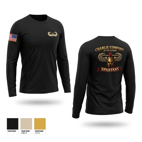 Long Sleeve Performance Shirt, 2nd Platoon Charlie Company 129 “Spartans”, Army, Teamtime, Team time, sublimation, custom sports apparel, team uniforms, spirit wear, spiritwear, sports uniforms, custom shirts, team store, custom team store, fundraiser sports, apparel fundraiser