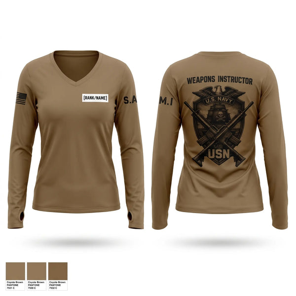 Womens Long Sleeve Vneck Shirt, NTTC Lackland Weps Unit, Navy, Teamtime, Team time, sublimation, custom sports apparel, team uniforms, spirit wear, spiritwear, sports uniforms, custom shirts, team store, custom team store, fundraiser sports, apparel fundraiser