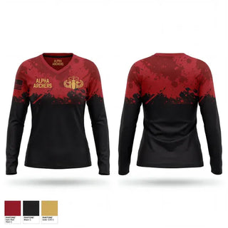 Womens Long Sleeve Vneck Shirt, Alpha Archers, Air Force, Teamtime, Team time, sublimation, custom sports apparel, team uniforms, spirit wear, spiritwear, sports uniforms, custom shirts, team store, custom team store, fundraiser sports, apparel fundraiser
