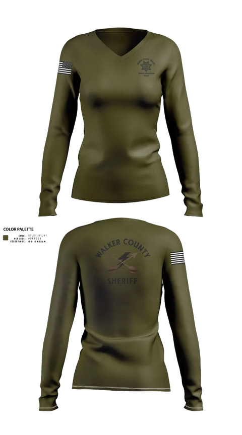 Womens Long Sleeve Vneck Shirt, Walker County Sheriff SOG Team, , Teamtime, Team time, sublimation, custom sports apparel, team uniforms, spirit wear, spiritwear, sports uniforms, custom shirts, team store, custom team store, fundraiser sports, apparel fundraiser
