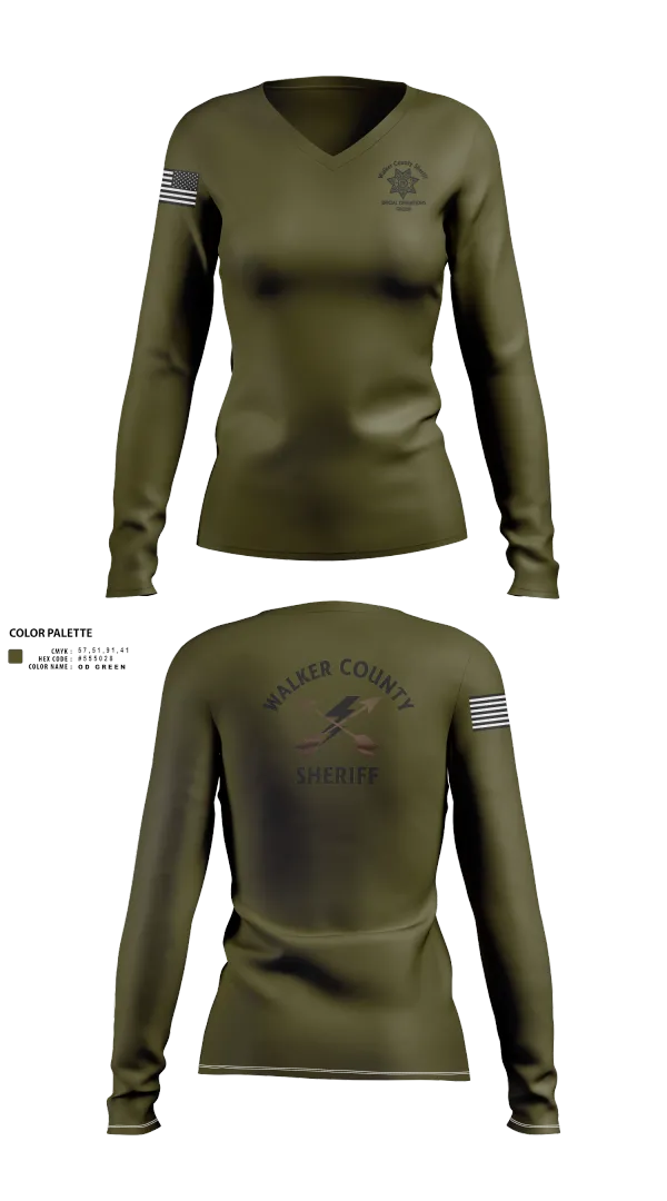 Womens Long Sleeve Vneck Shirt, Walker County Sheriff SOG Team, , Teamtime, Team time, sublimation, custom sports apparel, team uniforms, spirit wear, spiritwear, sports uniforms, custom shirts, team store, custom team store, fundraiser sports, apparel fundraiser