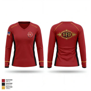 Womens Long Sleeve Vneck Shirt, Tyrone Fire Department, Fire Department, Teamtime, Team time, sublimation, custom sports apparel, team uniforms, spirit wear, spiritwear, sports uniforms, custom shirts, team store, custom team store, fundraiser sports, apparel fundraiser