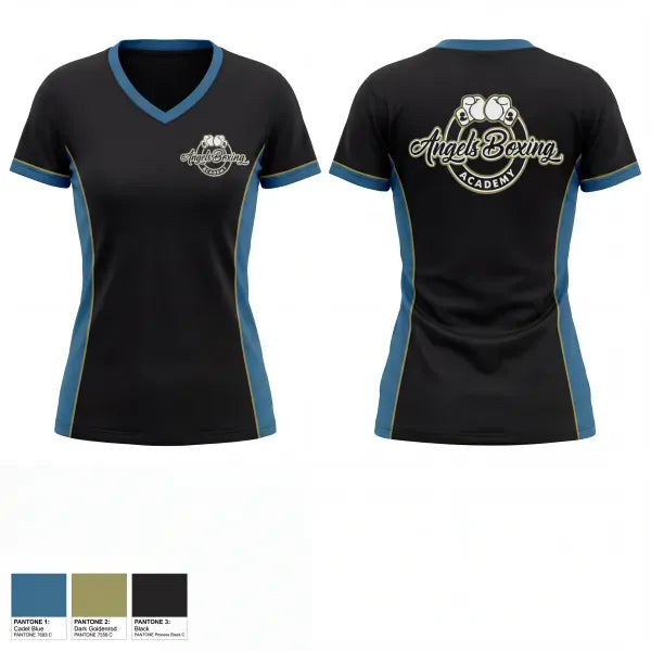 Womens Short Sleeve Vneck Shirt, Angel’s Boxing Academy, Spirit Store, Teamtime, Team time, sublimation, custom sports apparel, team uniforms, spirit wear, spiritwear, sports uniforms, custom shirts, team store, custom team store, fundraiser sports, apparel fundraiser