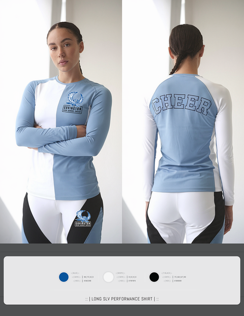 Long Sleeve Performance Shirt, Covington High School Cheer, Cheer, Teamtime, Team time, sublimation, custom sports apparel, team uniforms, spirit wear, spiritwear, sports uniforms, custom shirts, team store, custom team store, fundraiser sports, apparel fundraiser