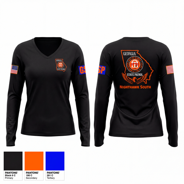 Womens Long Sleeve Vneck Shirt, Georgia State Patrol, Police, Teamtime, Team time, sublimation, custom sports apparel, team uniforms, spirit wear, spiritwear, sports uniforms, custom shirts, team store, custom team store, fundraiser sports, apparel fundraiser