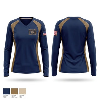Womens Long Sleeve Vneck Shirt, Cooleemee fire department, Fire Department, Teamtime, Team time, sublimation, custom sports apparel, team uniforms, spirit wear, spiritwear, sports uniforms, custom shirts, team store, custom team store, fundraiser sports, apparel fundraiser