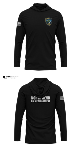 Long Sleeve hooded sunshirt, North Bend PD, Police, Teamtime, Team time, sublimation, custom sports apparel, team uniforms, spirit wear, spiritwear, sports uniforms, custom shirts, team store, custom team store, fundraiser sports, apparel fundraiser