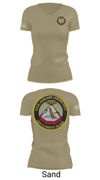 Womens Short Sleeve Vneck Shirt, NAVAL AUXILIARY LANDING FIELD SAN CLEMENTE ISLAND, Navy, Teamtime, Team time, sublimation, custom sports apparel, team uniforms, spirit wear, spiritwear, sports uniforms, custom shirts, team store, custom team store, fundraiser sports, apparel fundraiser