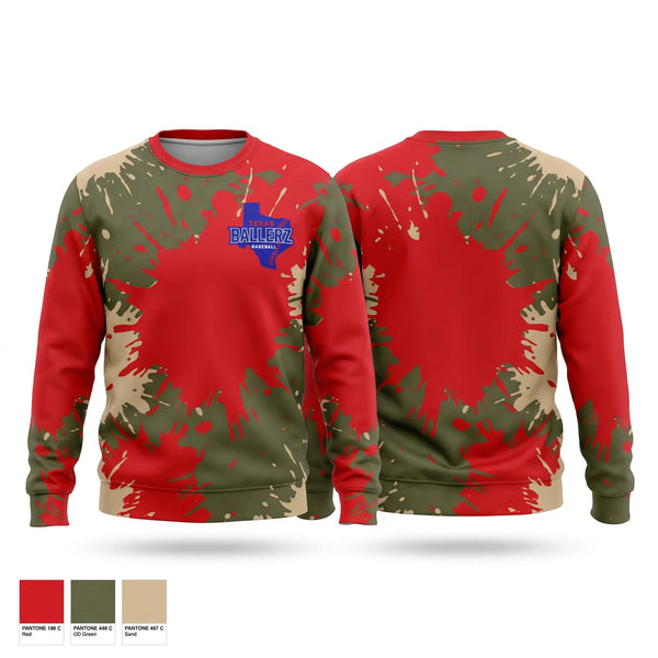 Crew Neck Sweatshirt, Texas Ballerz, Baseball, Teamtime, Team time, sublimation, custom sports apparel, team uniforms, spirit wear, spiritwear, sports uniforms, custom shirts, team store, custom team store, fundraiser sports, apparel fundraiser