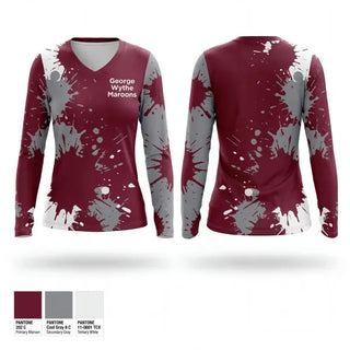 Womens Long Sleeve Vneck Shirt, George Wythe Maroons, Men's Basketball, Teamtime, Team time, sublimation, custom sports apparel, team uniforms, spirit wear, spiritwear, sports uniforms, custom shirts, team store, custom team store, fundraiser sports, apparel fundraiser