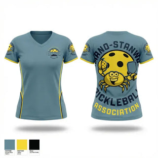 Womens Short Sleeve Vneck Shirt, Camano Stanwood Pickleball Association, , Teamtime, Team time, sublimation, custom sports apparel, team uniforms, spirit wear, spiritwear, sports uniforms, custom shirts, team store, custom team store, fundraiser sports, apparel fundraiser