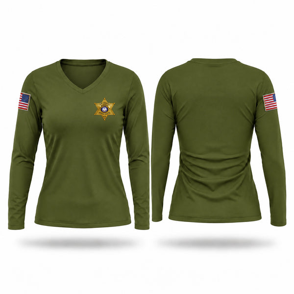 Womens Long Sleeve Vneck Shirt, Pointe Coupee Sheriff's Office, Police, Teamtime, Team time, sublimation, custom sports apparel, team uniforms, spirit wear, spiritwear, sports uniforms, custom shirts, team store, custom team store, fundraiser sports, apparel fundraiser