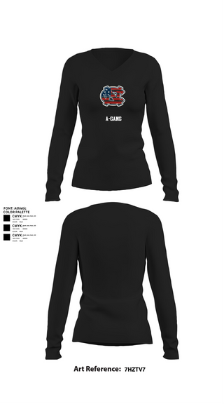 Womens Long Sleeve Vneck Shirt, A-Gang, , Teamtime, Team time, sublimation, custom sports apparel, team uniforms, spirit wear, spiritwear, sports uniforms, custom shirts, team store, custom team store, fundraiser sports, apparel fundraiser