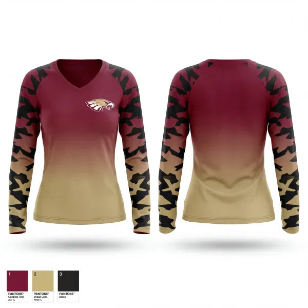 Womens Long Sleeve Vneck Shirt, Ensor, Track & Field, Teamtime, Team time, sublimation, custom sports apparel, team uniforms, spirit wear, spiritwear, sports uniforms, custom shirts, team store, custom team store, fundraiser sports, apparel fundraiser