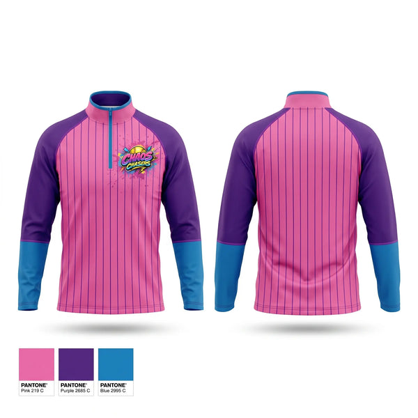Quarter Zip Jacket, Chaos Chasers, Softball, Teamtime, Team time, sublimation, custom sports apparel, team uniforms, spirit wear, spiritwear, sports uniforms, custom shirts, team store, custom team store, fundraiser sports, apparel fundraiser