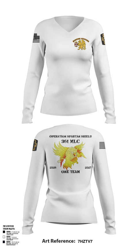 Womens Long Sleeve Vneck Shirt, 361 MLC, Army, Teamtime, Team time, sublimation, custom sports apparel, team uniforms, spirit wear, spiritwear, sports uniforms, custom shirts, team store, custom team store, fundraiser sports, apparel fundraiser