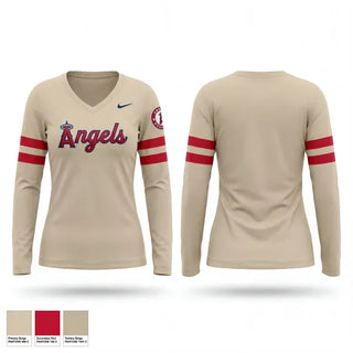 Womens Long Sleeve Vneck Shirt, Angels, Baseball, Teamtime, Team time, sublimation, custom sports apparel, team uniforms, spirit wear, spiritwear, sports uniforms, custom shirts, team store, custom team store, fundraiser sports, apparel fundraiser