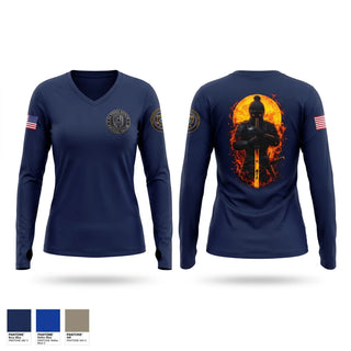 Womens Long Sleeve Vneck Shirt, US Federal Law Enforcement, Police, Teamtime, Team time, sublimation, custom sports apparel, team uniforms, spirit wear, spiritwear, sports uniforms, custom shirts, team store, custom team store, fundraiser sports, apparel fundraiser