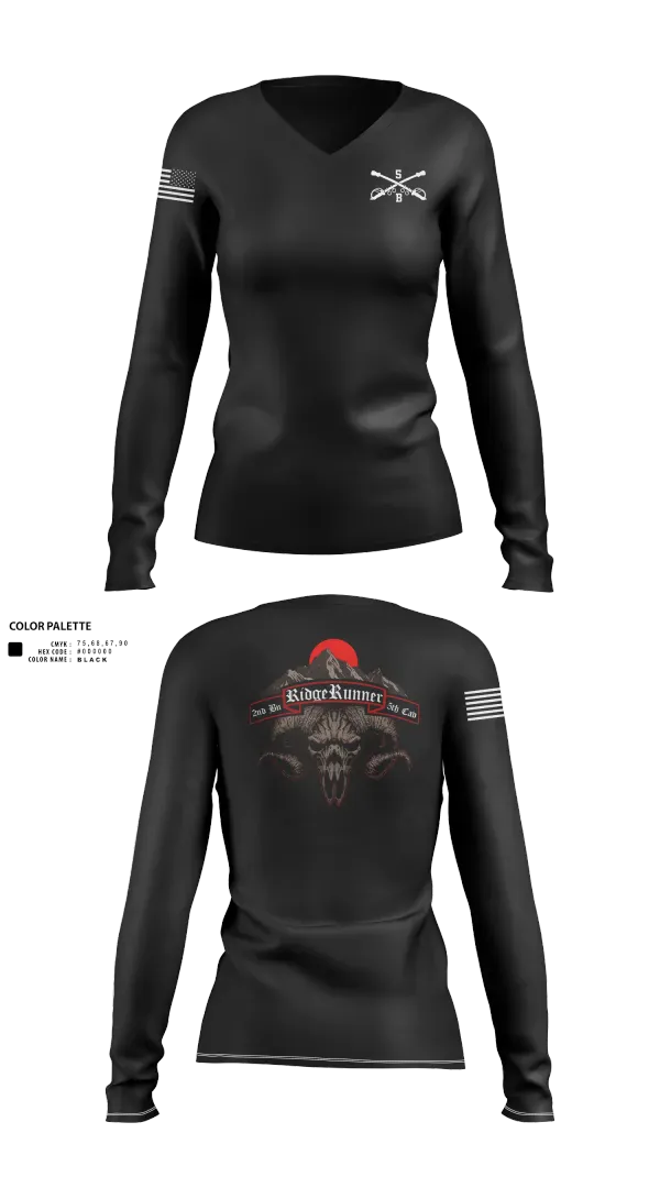 Womens Long Sleeve Vneck Shirt, 1st Platoon / B CO / 2-5 CAV, Army, Teamtime, Team time, sublimation, custom sports apparel, team uniforms, spirit wear, spiritwear, sports uniforms, custom shirts, team store, custom team store, fundraiser sports, apparel fundraiser