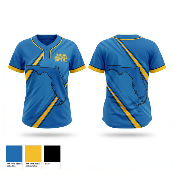 Two Button Softball Jersey, Florida Athletics Softball, Softball, Teamtime, Team time, sublimation, custom sports apparel, team uniforms, spirit wear, spiritwear, sports uniforms, custom shirts, team store, custom team store, fundraiser sports, apparel fundraiser