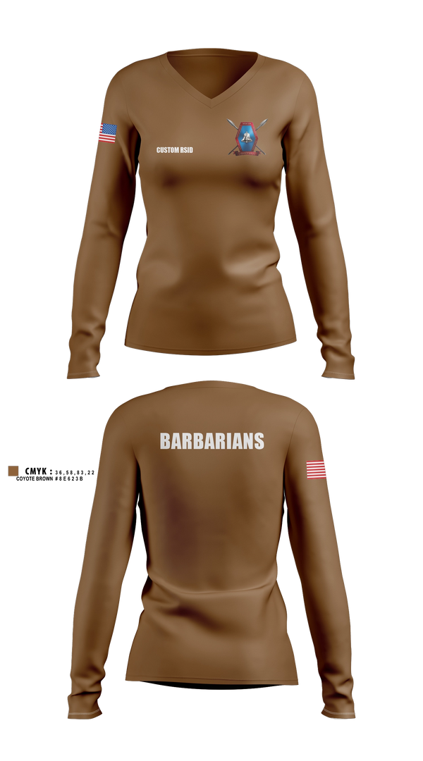 Womens Long Sleeve Vneck Shirt, Libertyville Army Recruiting Company, Army, Teamtime, Team time, sublimation, custom sports apparel, team uniforms, spirit wear, spiritwear, sports uniforms, custom shirts, team store, custom team store, fundraiser sports, apparel fundraiser