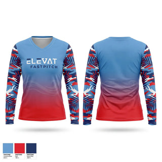 Womens Long Sleeve Vneck Shirt, Elevate, Softball, Teamtime, Team time, sublimation, custom sports apparel, team uniforms, spirit wear, spiritwear, sports uniforms, custom shirts, team store, custom team store, fundraiser sports, apparel fundraiser