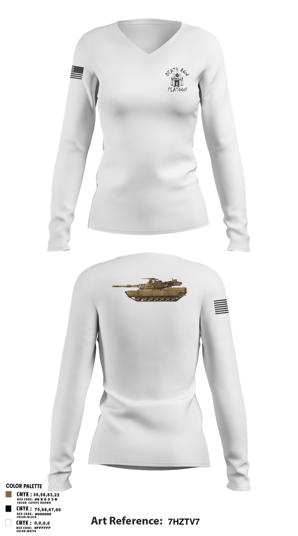 Womens Long Sleeve Vneck Shirt, Death Row Platoon, Tomahawk Troop, 5/4 CAV, 2ABCT, 1ID, , Teamtime, Team time, sublimation, custom sports apparel, team uniforms, spirit wear, spiritwear, sports uniforms, custom shirts, team store, custom team store, fundraiser sports, apparel fundraiser