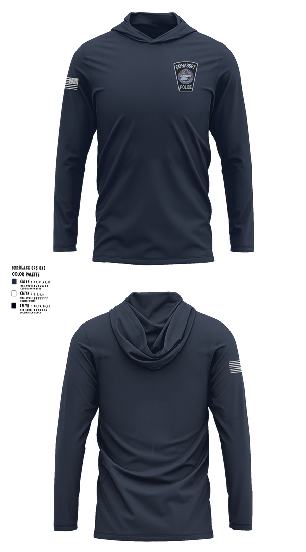 Long Sleeve Hooded Sun Shirt, Cohasset Police, Police, Teamtime, Team time, sublimation, custom sports apparel, team uniforms, spirit wear, spiritwear, sports uniforms, custom shirts, team store, custom team store, fundraiser sports, apparel fundraiser