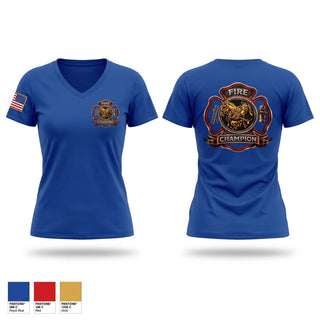 Womens Short Sleeve Vneck Shirt, Champion Volunteer Fire Department, Fire Department, Teamtime, Team time, sublimation, custom sports apparel, team uniforms, spirit wear, spiritwear, sports uniforms, custom shirts, team store, custom team store, fundraiser sports, apparel fundraiser