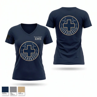 Womens Short Sleeve Vneck Shirt, Benton County E.M.S., EMS/EMT, Teamtime, Team time, sublimation, custom sports apparel, team uniforms, spirit wear, spiritwear, sports uniforms, custom shirts, team store, custom team store, fundraiser sports, apparel fundraiser