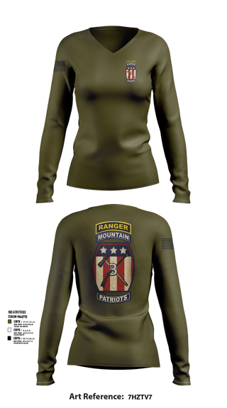 Womens Long Sleeve Vneck Shirt, 2-47 infantry 3rd BRG 10th MTN, Army, Teamtime, Team time, sublimation, custom sports apparel, team uniforms, spirit wear, spiritwear, sports uniforms, custom shirts, team store, custom team store, fundraiser sports, apparel fundraiser