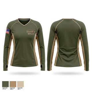 Womens Long Sleeve Vneck Shirt, Comanche County Sheriffs Office, Police, Teamtime, Team time, sublimation, custom sports apparel, team uniforms, spirit wear, spiritwear, sports uniforms, custom shirts, team store, custom team store, fundraiser sports, apparel fundraiser