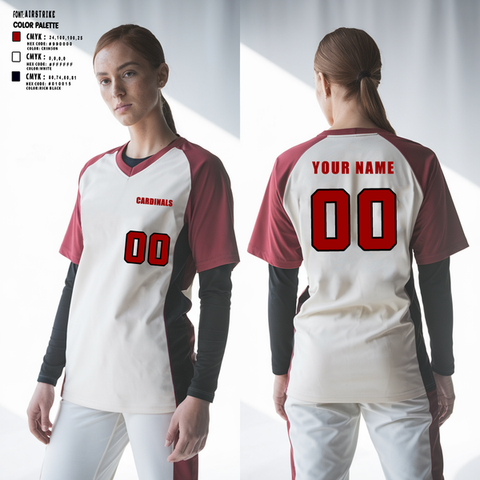 Womens Long Sleeve Vneck Shirt, Cardinals, Softball, Teamtime, Team time, sublimation, custom sports apparel, team uniforms, spirit wear, spiritwear, sports uniforms, custom shirts, team store, custom team store, fundraiser sports, apparel fundraiser