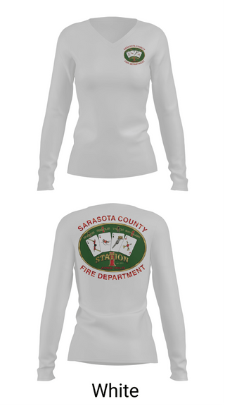 Womens Long Sleeve Vneck Shirt, Sarasota county fire dept sta 1, Fire Department, Teamtime, Team time, sublimation, custom sports apparel, team uniforms, spirit wear, spiritwear, sports uniforms, custom shirts, team store, custom team store, fundraiser sports, apparel fundraiser