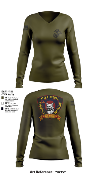 Womens Long Sleeve Vneck Shirt, 12TH LITTORAL LOGISTICS BATTALION, Marines, Teamtime, Team time, sublimation, custom sports apparel, team uniforms, spirit wear, spiritwear, sports uniforms, custom shirts, team store, custom team store, fundraiser sports, apparel fundraiser