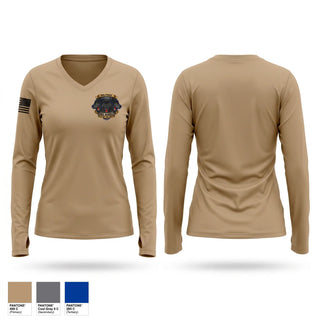 Womens Long Sleeve Vneck Shirt, 1 BN - 309 RGT, Army, Teamtime, Team time, sublimation, custom sports apparel, team uniforms, spirit wear, spiritwear, sports uniforms, custom shirts, team store, custom team store, fundraiser sports, apparel fundraiser