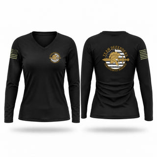Womens Long Sleeve Vneck Shirt, Team Defenders, Air Force, Teamtime, Team time, sublimation, custom sports apparel, team uniforms, spirit wear, spiritwear, sports uniforms, custom shirts, team store, custom team store, fundraiser sports, apparel fundraiser