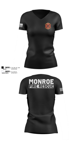 Womens Short Sleeve Vneck Shirt, Monroe Fire Rescue, Fire Department, Teamtime, Team time, sublimation, custom sports apparel, team uniforms, spirit wear, spiritwear, sports uniforms, custom shirts, team store, custom team store, fundraiser sports, apparel fundraiser