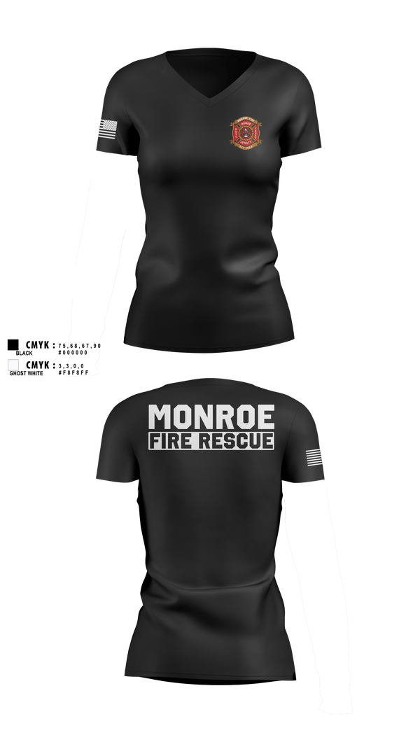 Womens Short Sleeve Vneck Shirt, Monroe Fire Rescue, Fire Department, Teamtime, Team time, sublimation, custom sports apparel, team uniforms, spirit wear, spiritwear, sports uniforms, custom shirts, team store, custom team store, fundraiser sports, apparel fundraiser