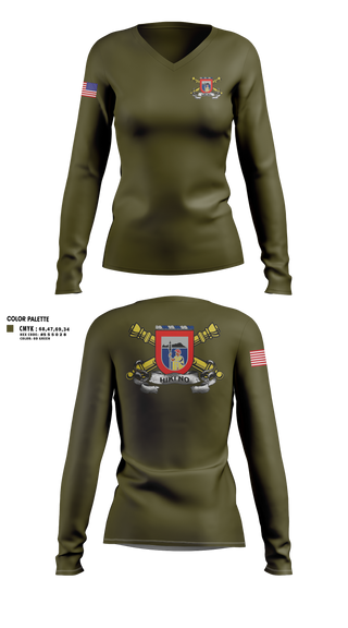 Womens Long Sleeve Vneck Shirt, 1/487th FA BN, Army, Teamtime, Team time, sublimation, custom sports apparel, team uniforms, spirit wear, spiritwear, sports uniforms, custom shirts, team store, custom team store, fundraiser sports, apparel fundraiser