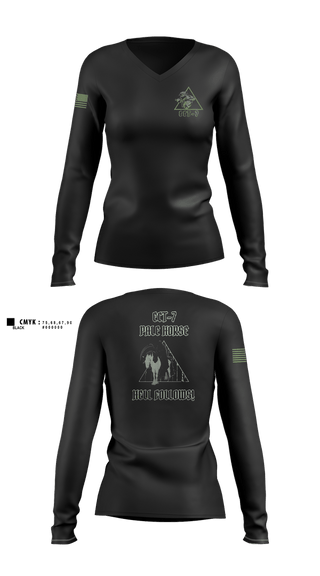Womens Long Sleeve Vneck Shirt, ECT-7, 11 CYBN, Army, Teamtime, Team time, sublimation, custom sports apparel, team uniforms, spirit wear, spiritwear, sports uniforms, custom shirts, team store, custom team store, fundraiser sports, apparel fundraiser