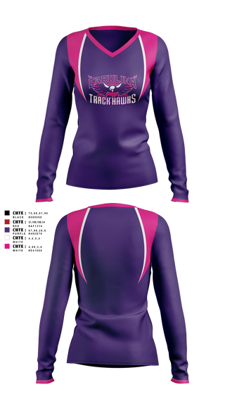 Womens Long Sleeve Vneck Shirt, Carolina Track Hawks, Track & Field, Teamtime, Team time, sublimation, custom sports apparel, team uniforms, spirit wear, spiritwear, sports uniforms, custom shirts, team store, custom team store, fundraiser sports, apparel fundraiser