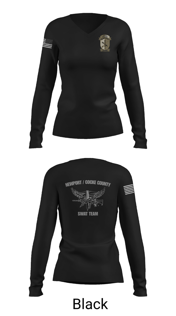 Womens Long Sleeve Vneck Shirt, Cocke County Newport Swat, Police, Teamtime, Team time, sublimation, custom sports apparel, team uniforms, spirit wear, spiritwear, sports uniforms, custom shirts, team store, custom team store, fundraiser sports, apparel fundraiser